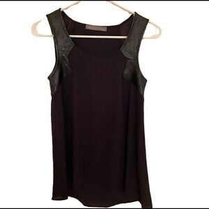 Finn & Clover Faux Leather Eyelet Panel Tank Top Black Size XS